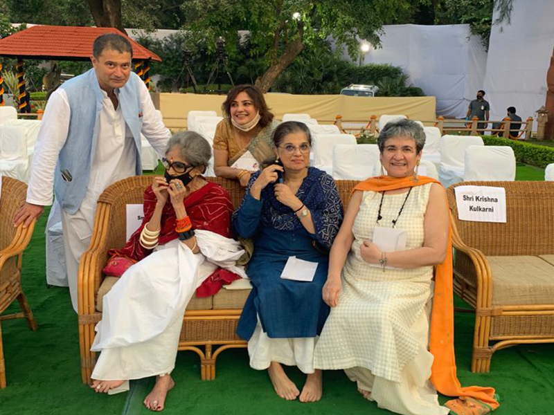 44. Dr. Sumi Gupta with Smt. Tara GandhiBhattacharjee (Vice-Chairperson of the & Gandhi Smriti & Darshan Smriti), Mr.Vinayak Bhattacharjee Sukanya Bharatram (Smt.Tara Gandhi Bhattacharjee's Daughter) & Ratan Kaul Ji (Vice President, ICUNR) at Gandhi Darshan